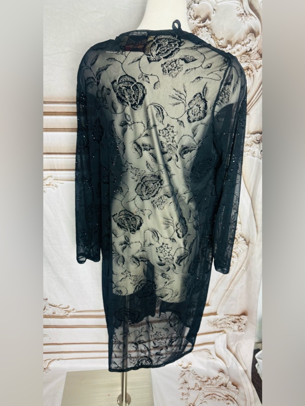 Garage Black Sheer Floral Lace Tie-Front Kimono - Picture 6 of 7